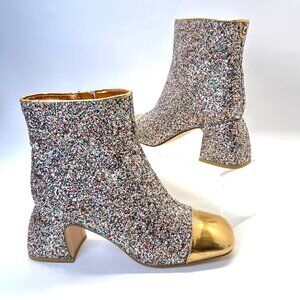 Sam Edelman Osten Circus NY Glitter Booties Block Heel Ankle Boots Women Sz 7.5